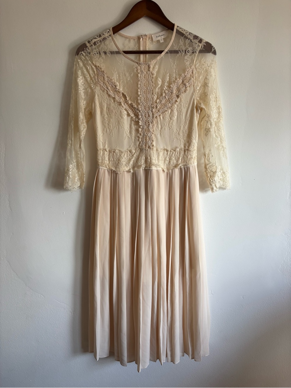 bohme Cream Lace Long-Sleeve Midi Dress